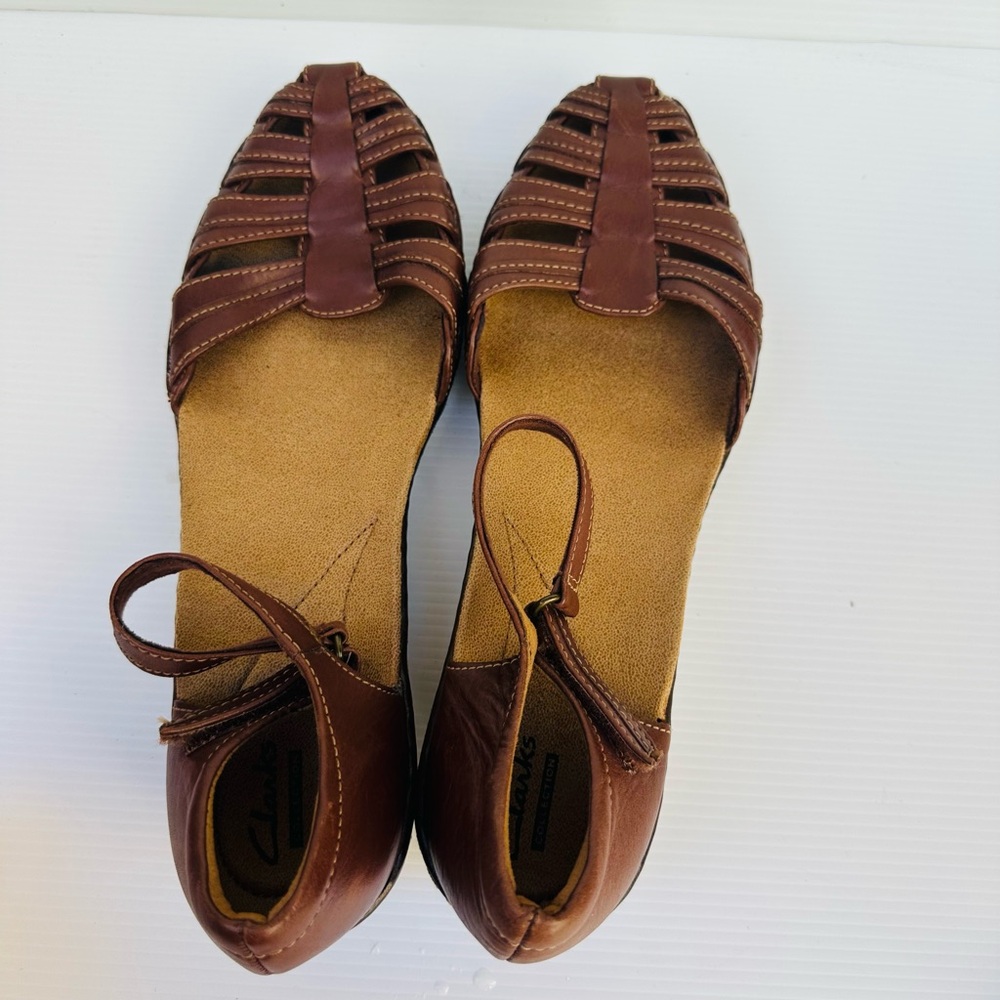 NWT CLARKS Leather Brown Mary Jane Chunky Heels Shoes Size 11